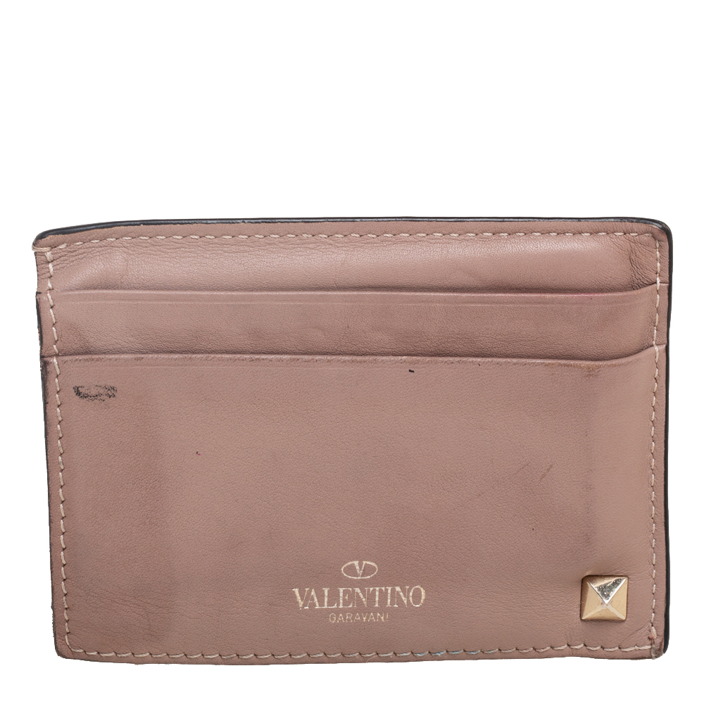 VALENTINO Dusty Pink Leather Rockstud Card Holder - Picture 4 of 9
